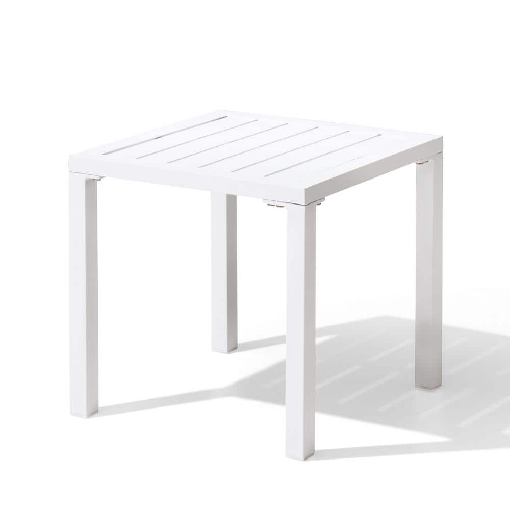 White Aluminum Small Square Outdoor Side Table