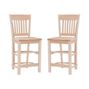 Dorothy 40.5 in. Unfinished Wood Back Bar Stool with 24 in. High Wood Seat (Set of 2)