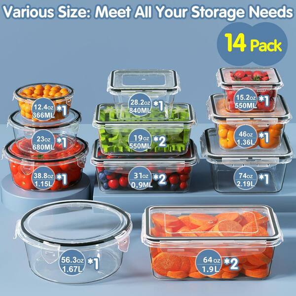LAIFUCAM 14-Set Airtight Leak-Proof BPA-Free Food Storage
