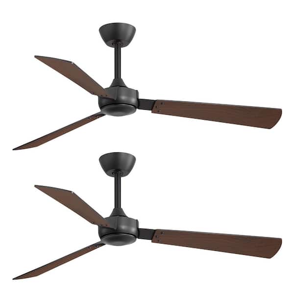 Breezary Bartholomew 52 in. Indoor 6-Fan Speeds Ceiling Fan in Black with Remote Control Included 2-Pack