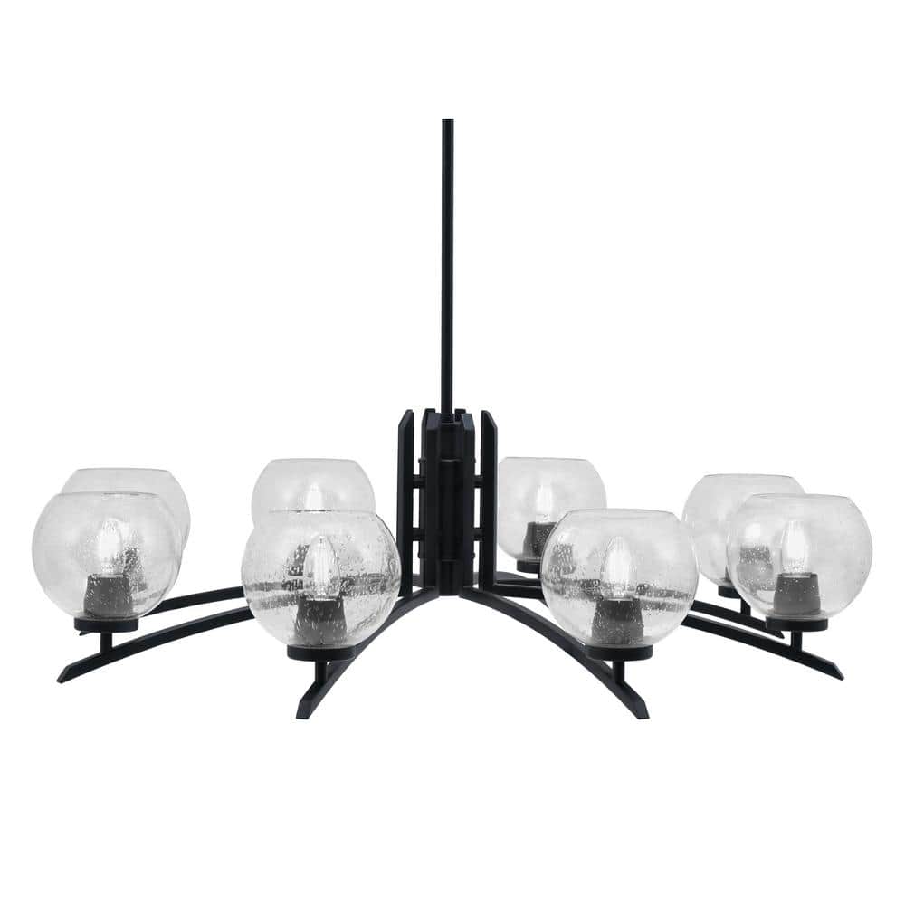 Siena 35.75 in. 8 Light Matte Black Chandelier with Clear Bubble Glass Shad