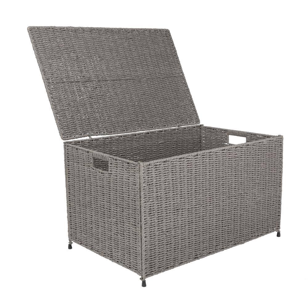 Large Gray Woven Paper Rope Storage Chest with Hinged Lid