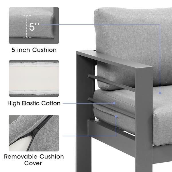 4-Piece Aluminum Conversation Set with Dark Gray Cushions