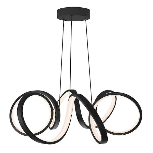 Ribbon 1-Light Black Modern Integrated LED Exterior Ceiling Hanging Porch Pendant-Light