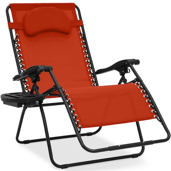 Oversized Zero Gravity Folding Reclining Burnt Orange Fabric Outdoor Lawn Chair w/Cup Holder