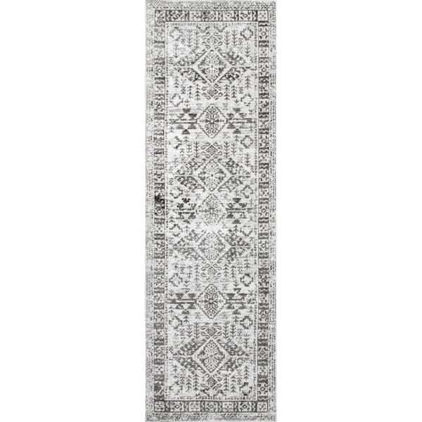 nuLOOM Serena Machine Washable Gray 2 ft. 6 in. x 8 ft. Distressed Traditional Runner Rug