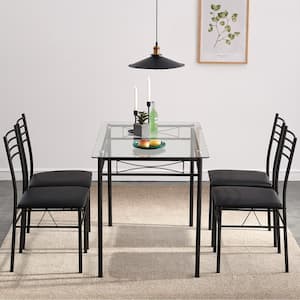 5 Pcs Dining Table Set, Home Dining Table and 4 Chairs Set with Tempered Glass Tabletop Padded Seat，43.3"X27.5"X30"