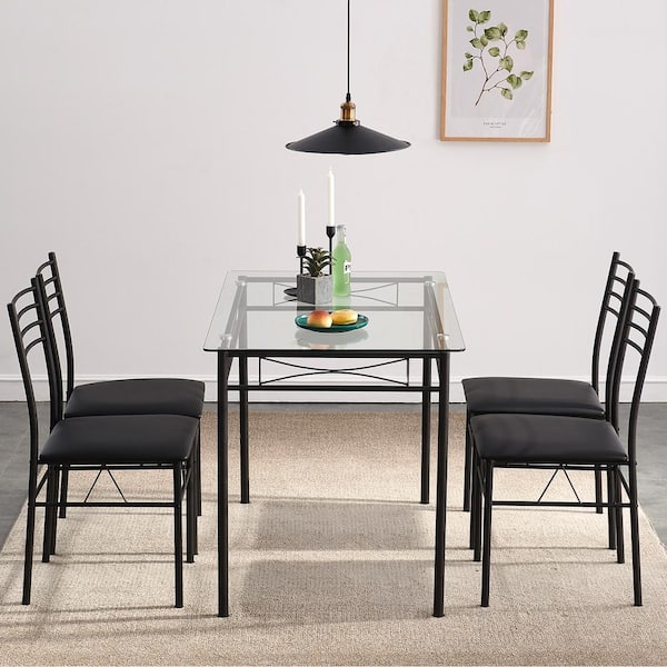 5PCS Modern Dining Room Sets(51 Dining Table + 4 Chairs), Kitchen  Furniture Round White Dining Table with Dining Chairs