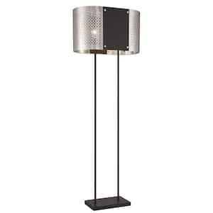 Noho by Robin Baron 62.5 in. Brushed Nickel and Black Standard Floor Lamp with Pierced Metal Shade
