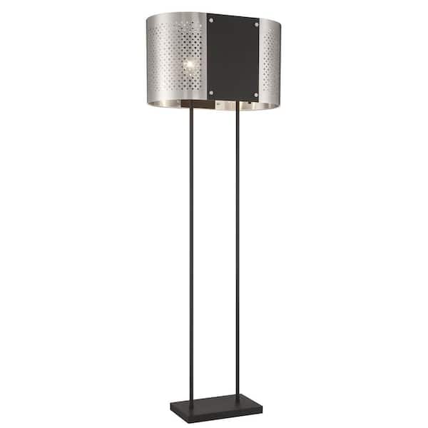 George Kovacs Noho by Robin Baron 62.5 in. Brushed Nickel and Black Standard Floor Lamp with Pierced Metal Shade