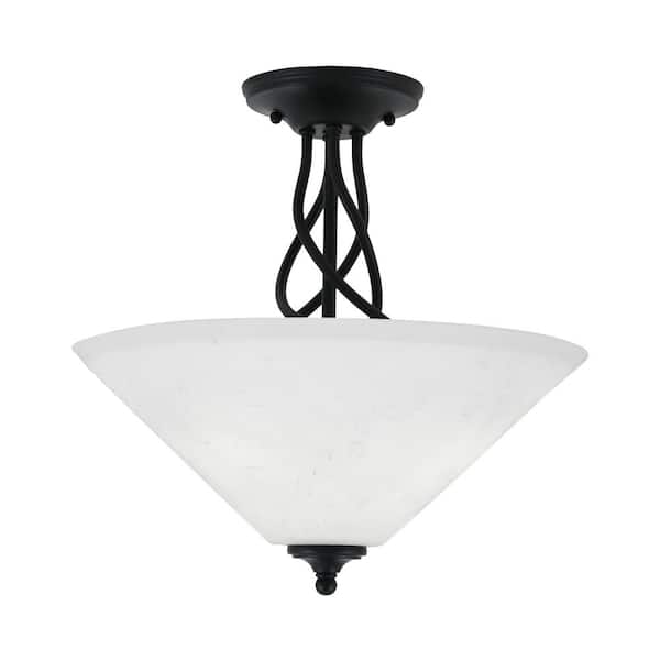 Unbranded Royale 16 in. 3-Light Matte Black Contemporary Semi-Flush Mount with 16 in. White Muslin Glass Shade No Bulbs Included