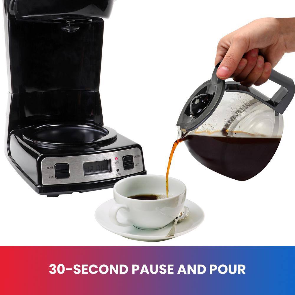 Sleek 12-Cup Black Stainless Steel Programmable Coffee Maker