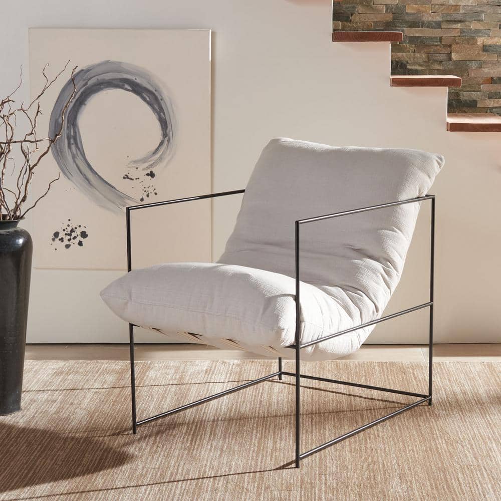 Ivory Pillow Top Luxe Accent Chair with Black Iron Frame