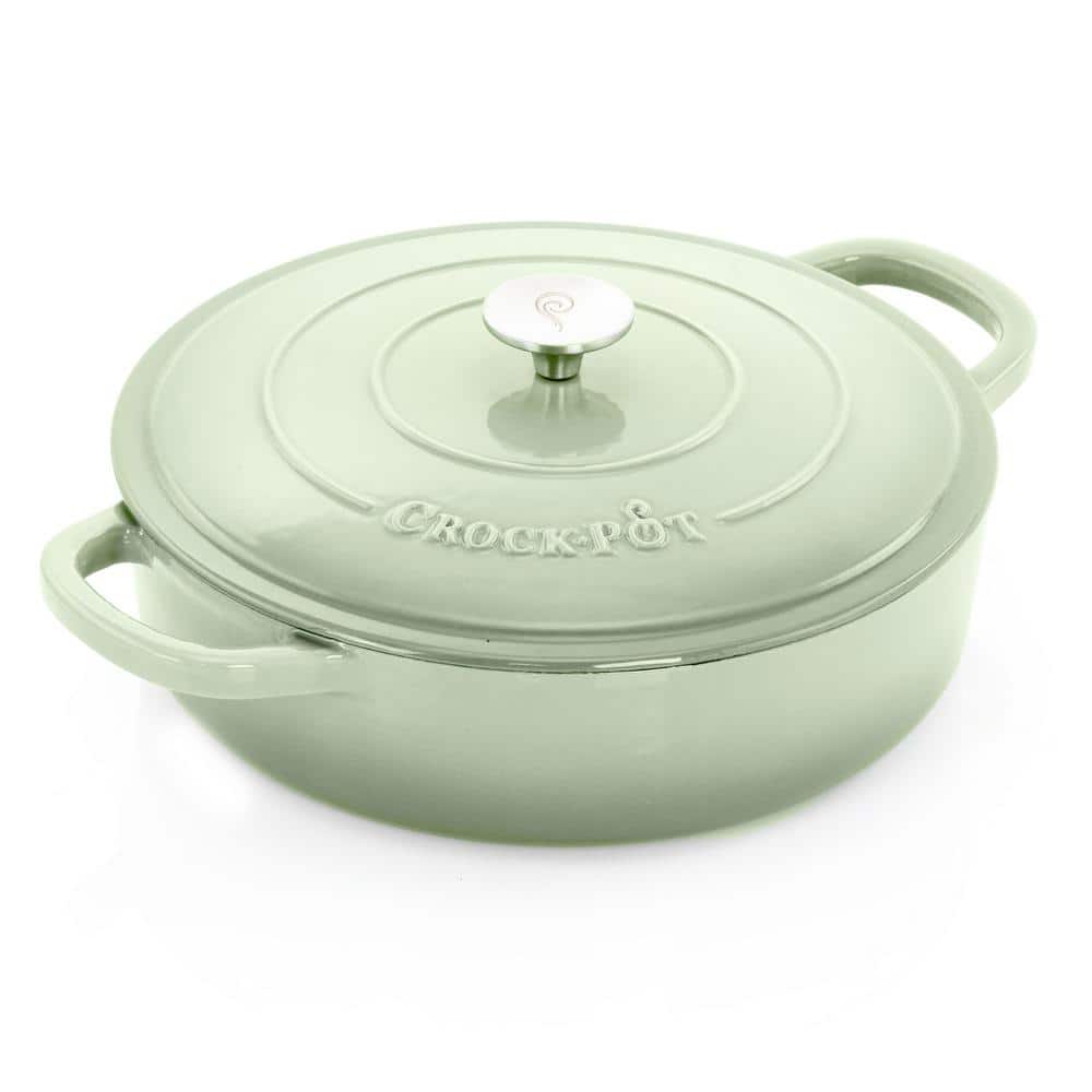Green 5 Quart Enameled Cast Iron Braiser Pan with Lid