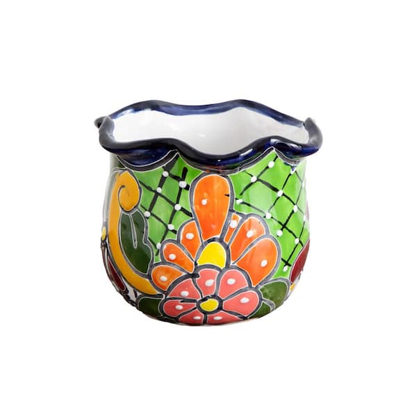 Nearly Natural 6 in. x 7 in. Handmade Mexican Talavera Ceramic Planter