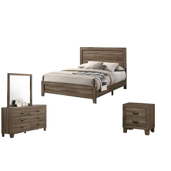 Best Quality Furniture Donna 4-Piece Dark Walnut Twin Panel Bedroom Set