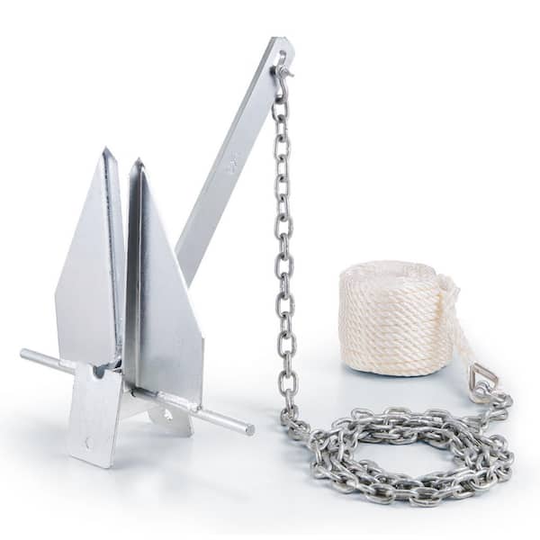 SKYSHALO Fluke Style Anchor Kit, 8.5 lbs. Hot-Dipped Galvanized Steel Fluke Anchor, 75 in. Rope and 0.4 in. Shackles, Boat Anchor