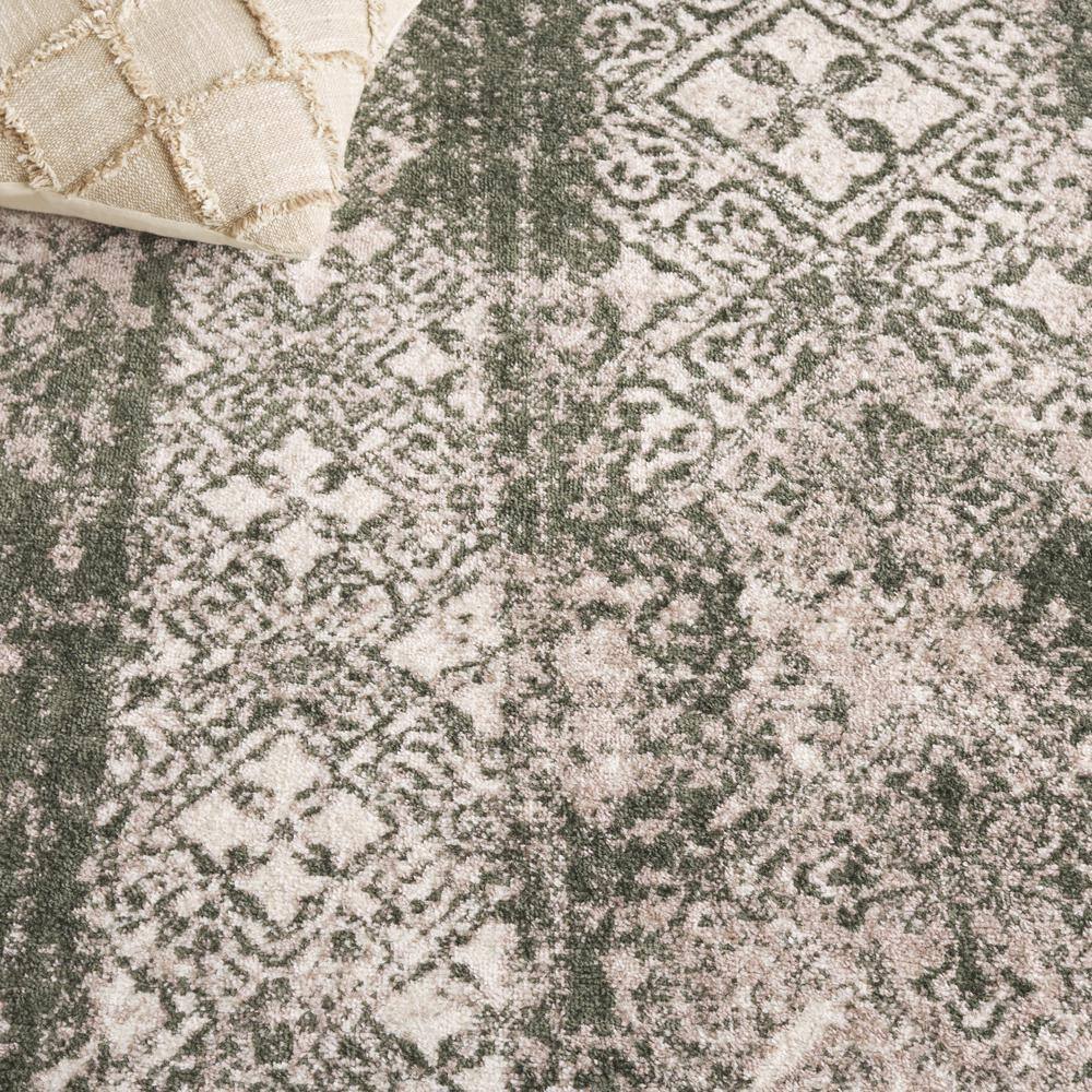 Adirondack Dark Green and Ivory Geometric Area Rug 9' x 12'