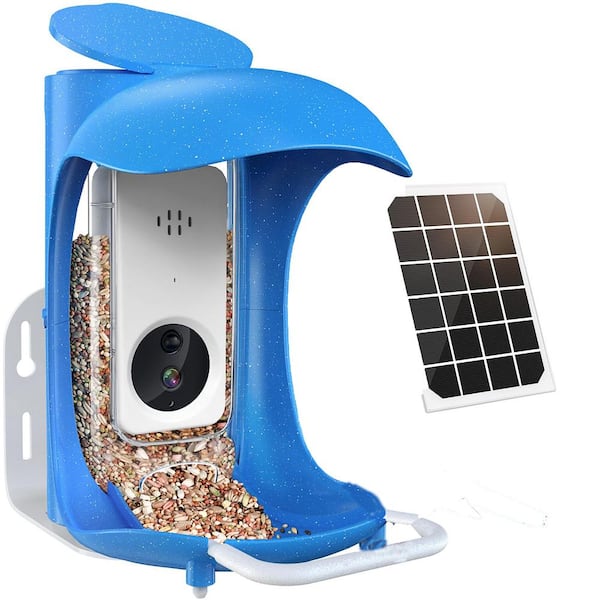 Ideal Solar Blue Plastic Hanging Wild Bird Seed Feeder-2.4 lbs. with Ai Identify Camera (1-Pack)
