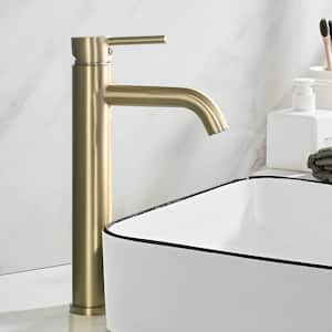 ABAD Single Hole Single Handle High Spout Bathroom Faucet in Brushed Gold with Ceramic Valve
