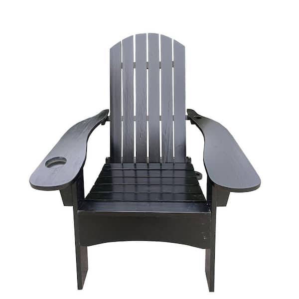 Unbranded Black Wood Adirondack Chair with an Hole to Hold Umbrella on the Arm