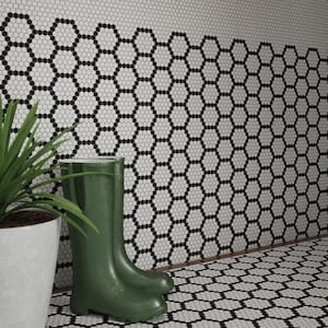 Hexagon Pattern White 9.875 in. x 11.375 in. Hexagon Matte Glass Mosaic Wall and Floor Tile (15.60 sq. ft./Case)