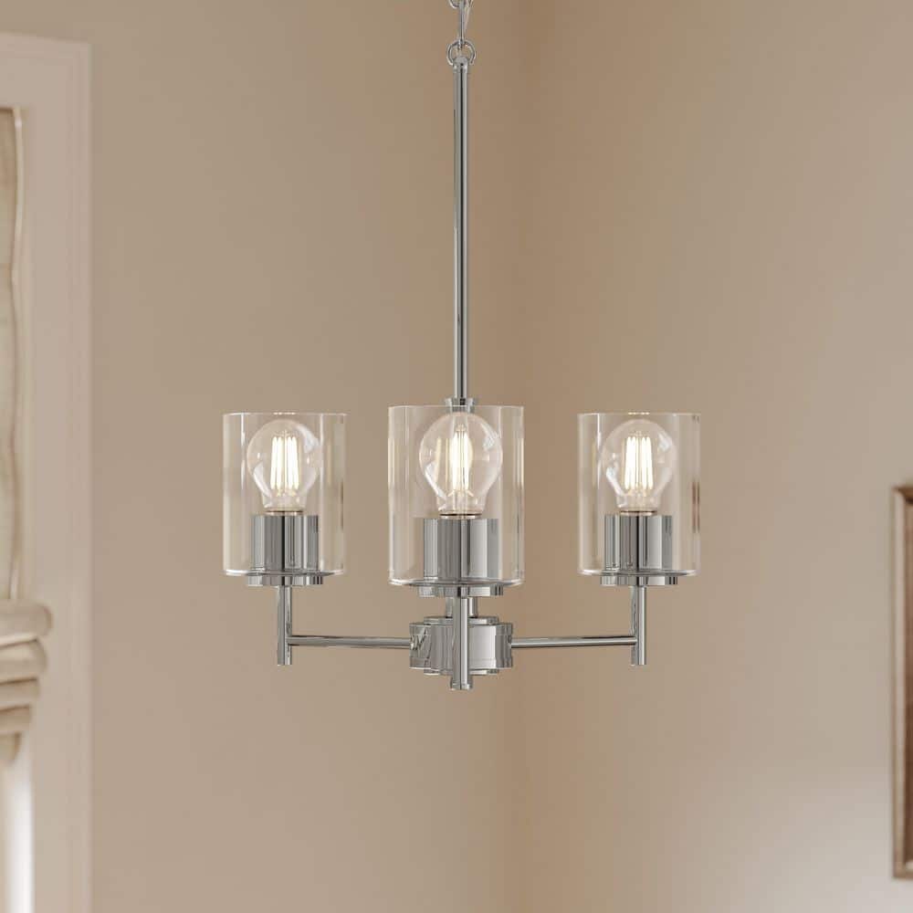 Replay 17 in. 3-Light Polished Nickel Chandelier with Clear Glass Shades price history on PriceWatchPro