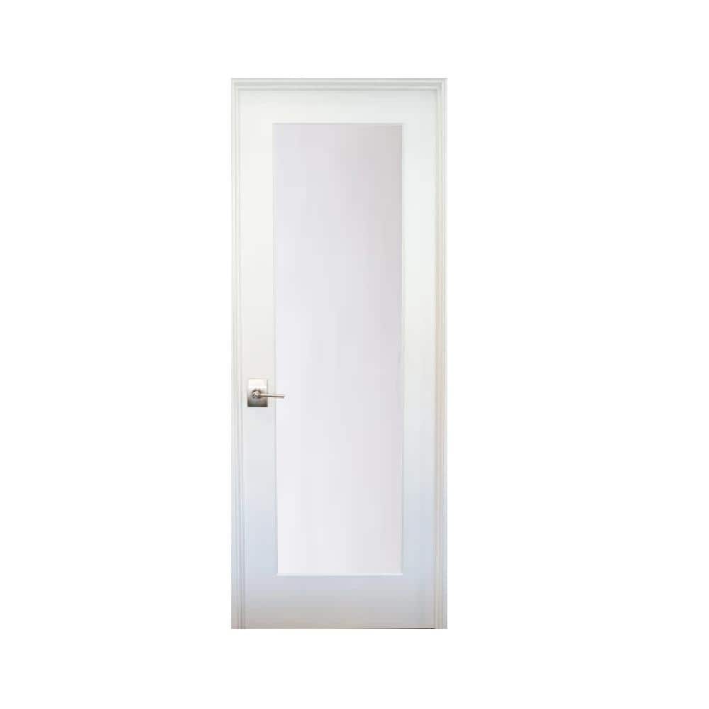 Primed White MDF 30" x 80" Satin Glass Prehung Interior Door