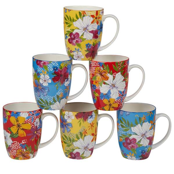 Certified International Flower Power 14 oz. 4.75 in. Multicolored Porcelain Mug (Set of 6)