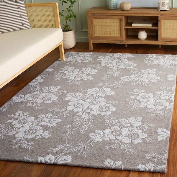 Glamour 5 ft. x 8 ft. Taupe/Ivory Solid Floral Area Rug