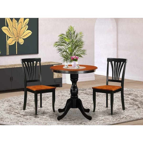 East West Furniture 3-Piece Black and Cherry Finish Solid Wood Top - Dining Room Set - Seats 4