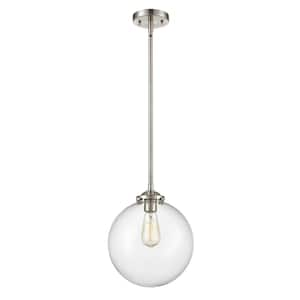 Beacon 100-Watt 1 Light Brushed Satin Nickel Shaded Mini Pendant Light with Clear Glass Shade