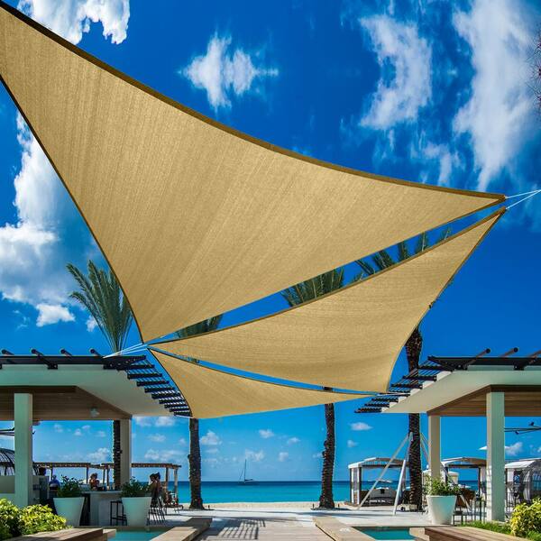 Vigoro 12 ft. Almond Triangle Sun Shade Sail ST12-AL - The Home Depot