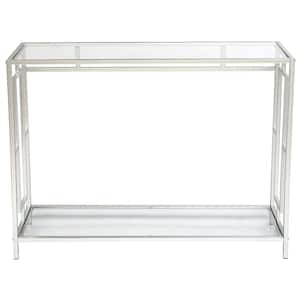 40.16 in. Standard Rectangle Silver FCH Toughened Glass Panel Console Table with Shelves