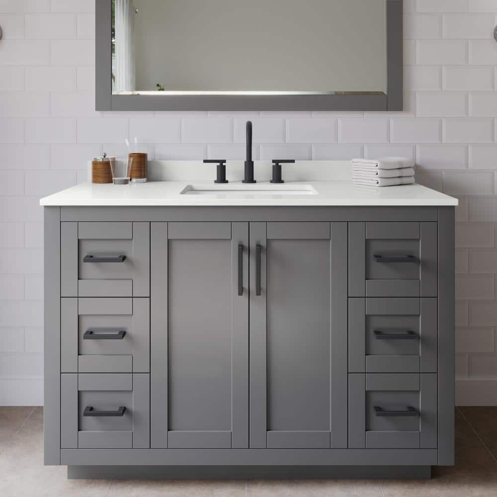 Miranda 48 in. W x 22 in. D x 33.75 in. H Single Bath Vanity in Dark Gray with White Quartz Top and 46 in. Mirror price history on PriceWatchPro