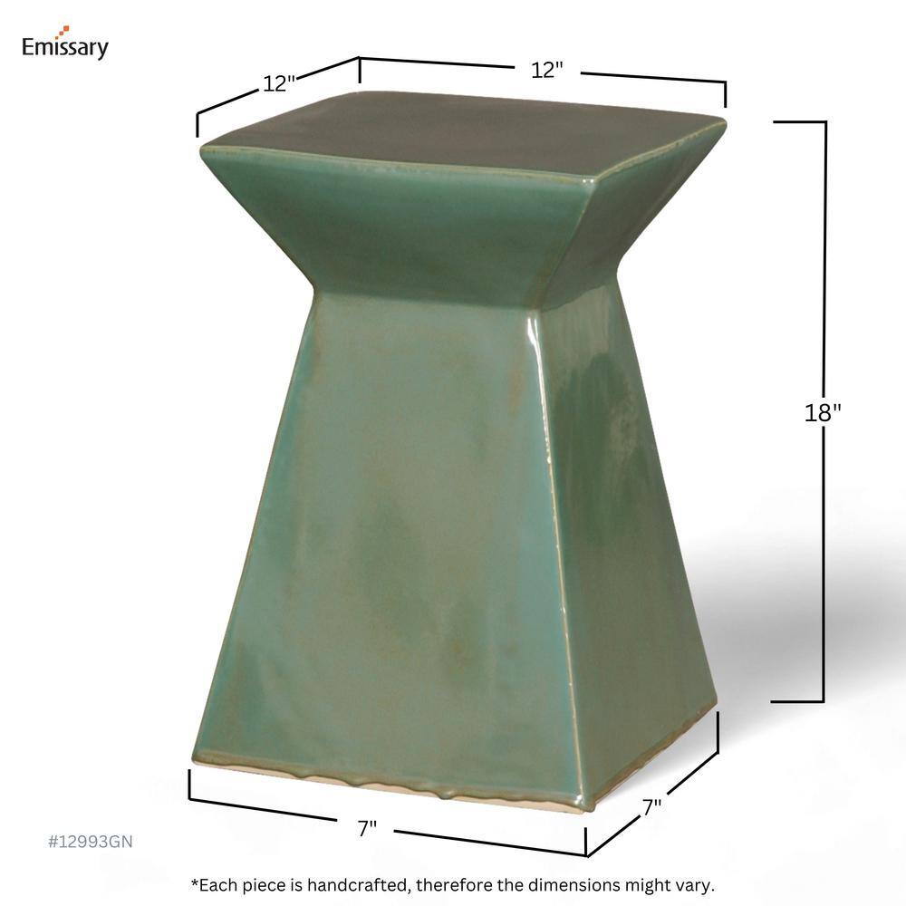 Luminous Green Ceramic Garden Stool 12"x18"