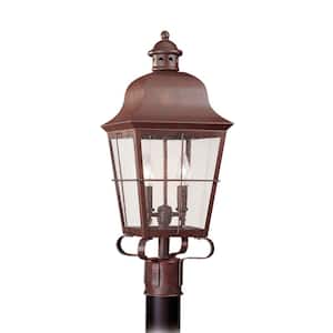 Chatham 2-Light Weathered Copper Outdoor Post Light with Dimmable Candelabra LED Bulb