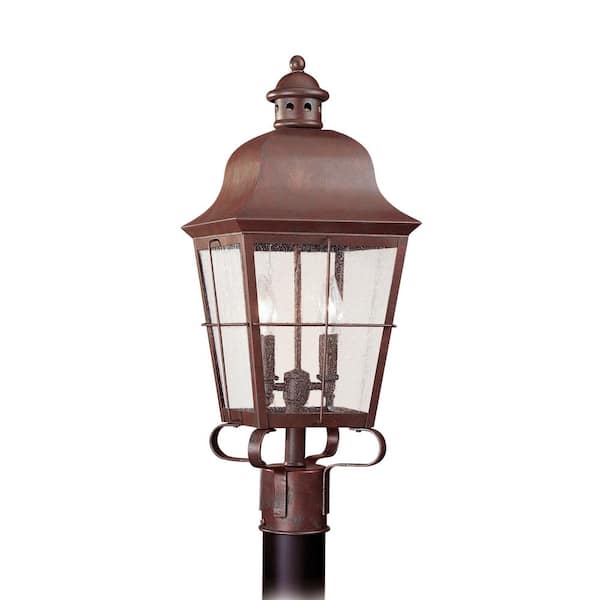 Generation Lighting Chatham 2-Light Weathered Copper Outdoor Post Light with Dimmable Candelabra LED Bulb
