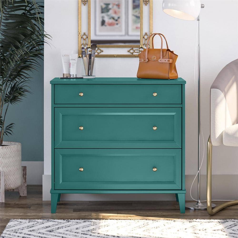 Emerald Green Industrial 2 Drawer Dresser with Pull-Out Desk