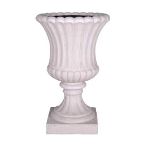 23 in. H Light Aged White Cast Stone Fiberglass Fluted Urn