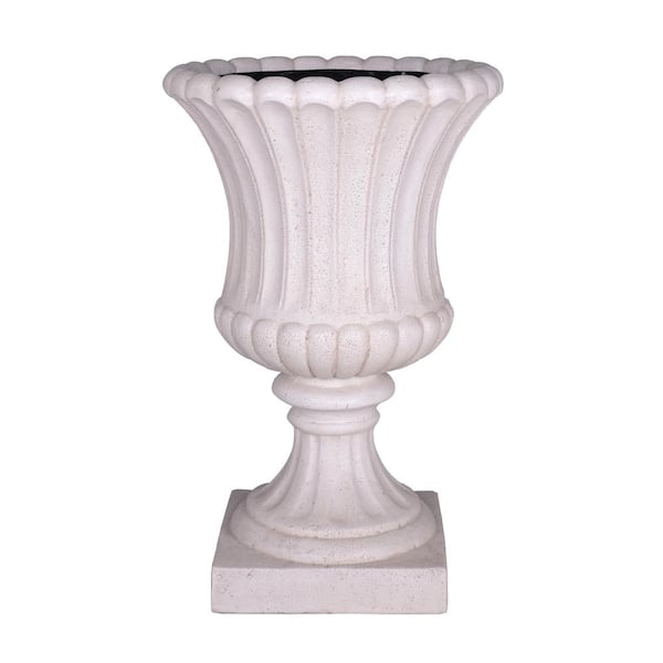 23 in. H Light Aged White Cast Stone Fiberglass Fluted Urn