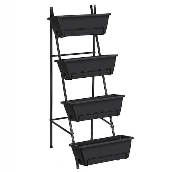 Unbranded 16.8 in. x 18.3 in. x 41.5 in. Black Plastic/Metal Rectangular Indoor/Outdoor 4 Tier Vertical Garden Planter Box w/ Legs