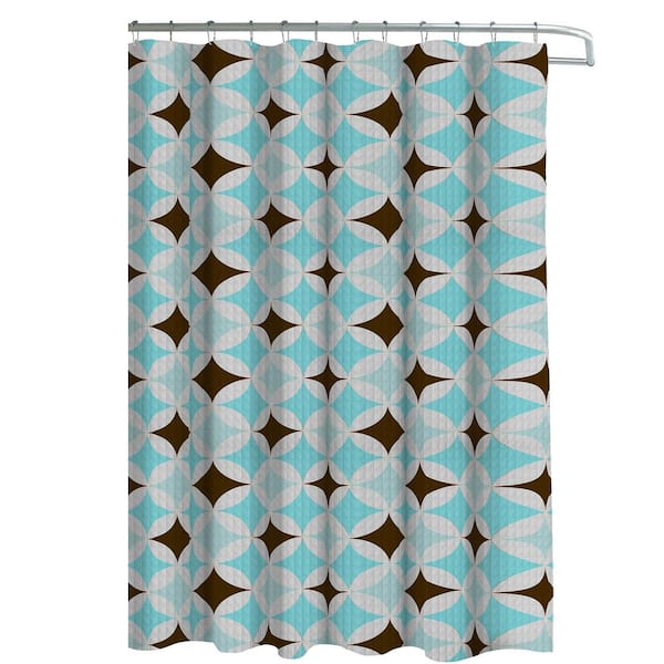 Creative Home Ideas Oxford Weave Textured 70 in. W x 72 in. L Shower Curtain with Metal Roller Hooks in Avatar Aqua