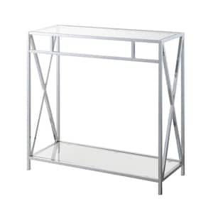 Oxford 31.5 in. Chrome Rectangle Glass Top Console Table with Shelf