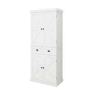 30 in. W x 15.3 in. D x 71.4 in. H White Linen Cabinet with Four Doors and a Drawer