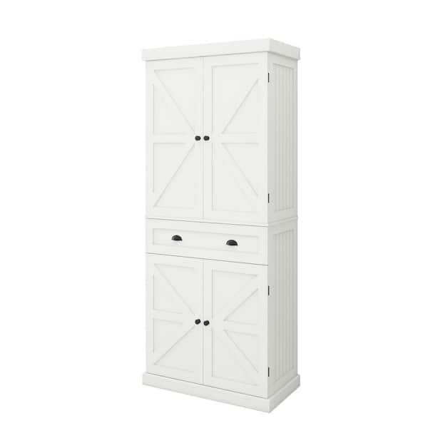 FAMYYT 30 in. W x 15.3 in. D x 71.4 in. H White Linen Cabinet with Four Doors and a Drawer