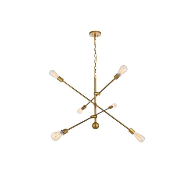 Unbranded Timeless Home Aria 42 in. W x 21 in. H 6-Light Brass Pendant