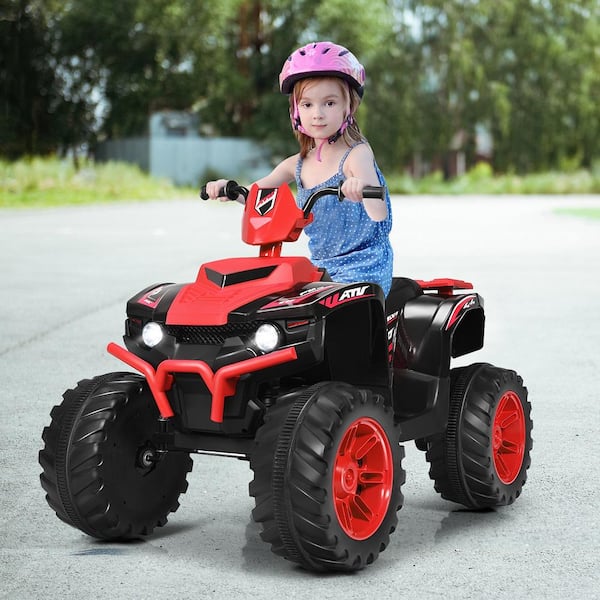 12-Volt Electric 13.5 in. Kids Quad ATV Ride On Car with LED Lights and Red