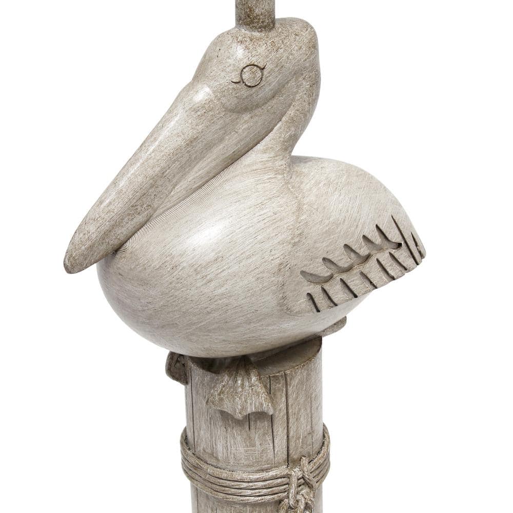 Beige Wash Pelican Table Lamp with White Drum Shade