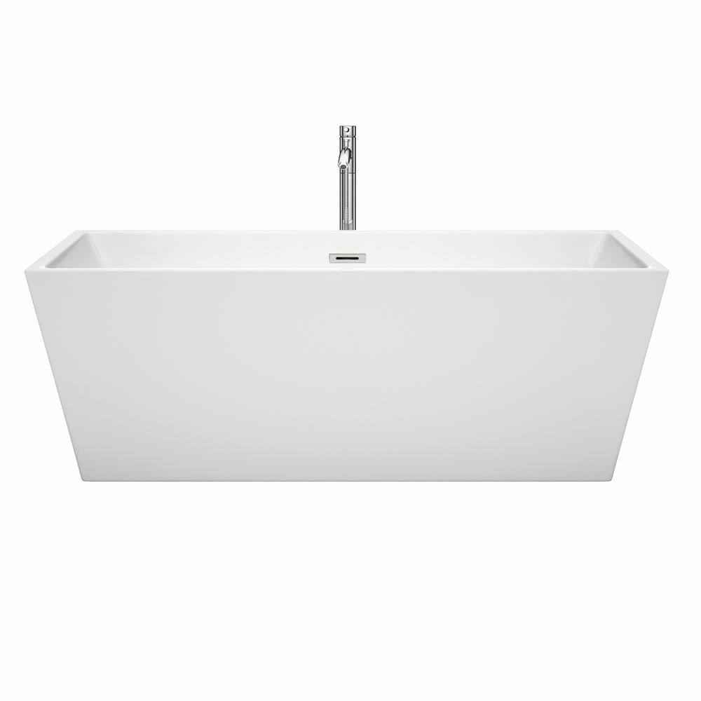 Sara 67'' White Acrylic Freestanding Soaking Bathtub with Chrome Faucet